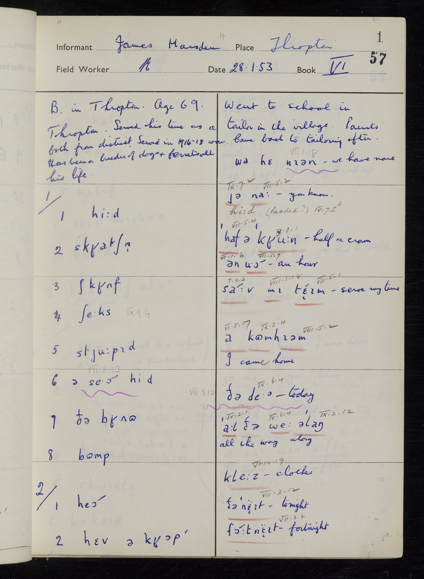 Handwritten notes in an SED response book