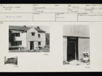Two black and white images of a 17th century house mounted on a photocard.