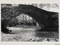 Old stone hump-backed bridge, with single pointed arch, over the River Cover near Coverham ( Coverdale).