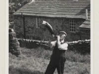 Hornblower blowing a horn at Bainbridge ( Wensleydale).